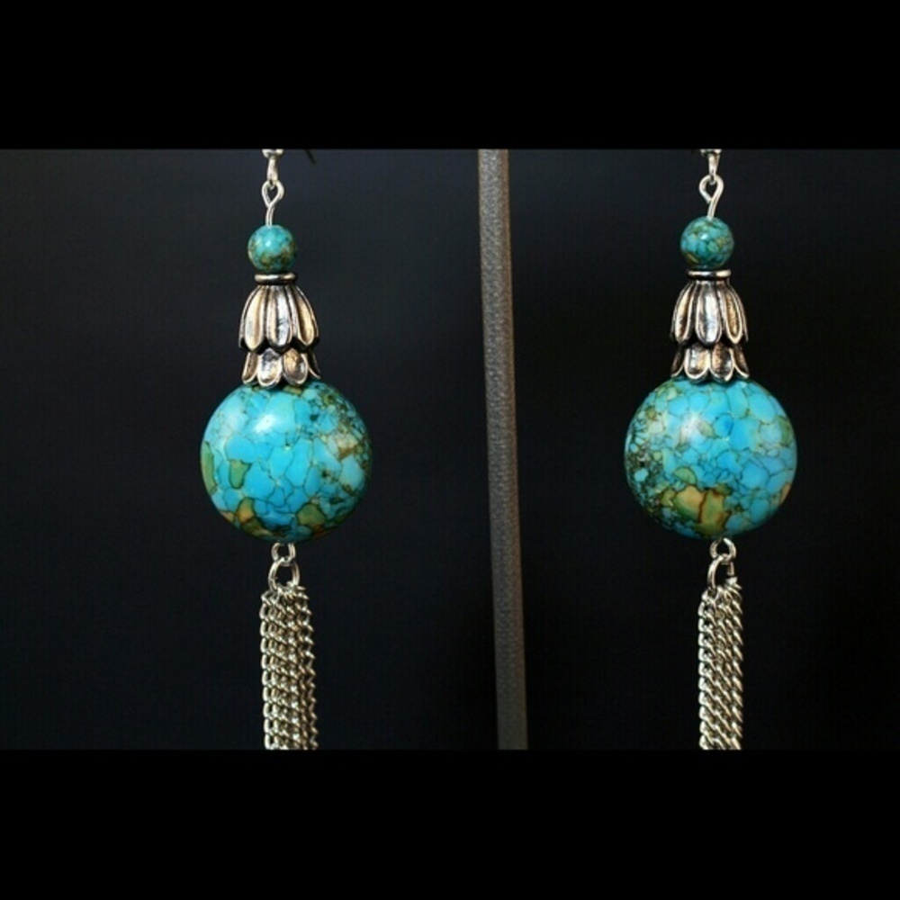 Turquoise Mosaic Chain Earrings - Picture 3 of 3